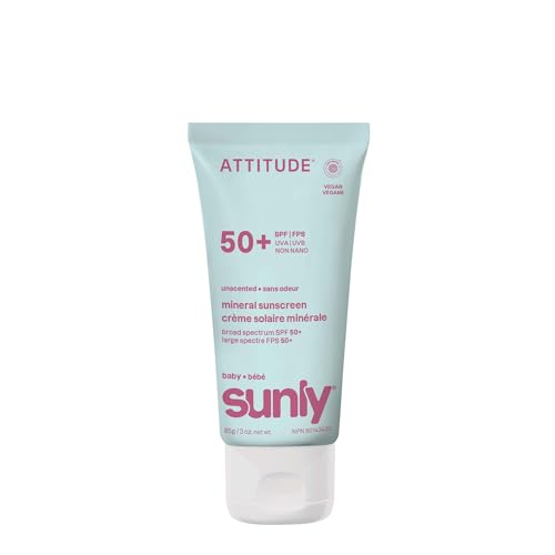 Attitude Unscented Face & Body Lotion Baby Mineral Sunscreen SPF 50, 85 GR