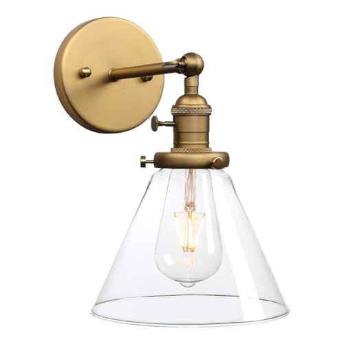Permo Single Sconce with Funnel Flared Glass Clear Glass Shade 1-Light Wall Sconce Wall Lamp (Antique)