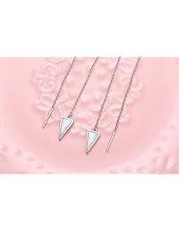 Threader Earrings Sterling Silver Created Opal Dangle Drop Long Chain Earring for Women Threader Earring Jewelry