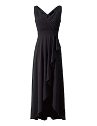 VFSHOW Vestido largo de fiesta de noche formal, con volantes fruncidos, cuello en V, para mujer