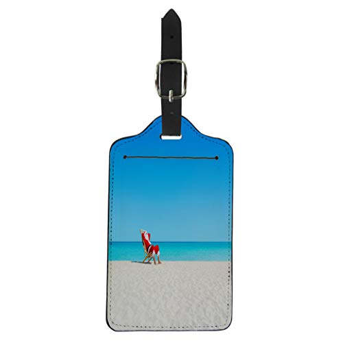 Pinbeam Luggage Tag Christmas Santa Claus Relaxing on Sunlounger at Ocean Suitcase Baggage Label