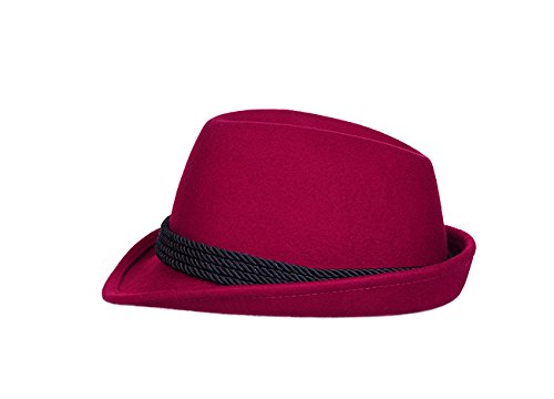 Alpine Holiday Oktoberfest Wool Bavarian Fedora Hat - Red - Size Medium (7 to 7 1/8)