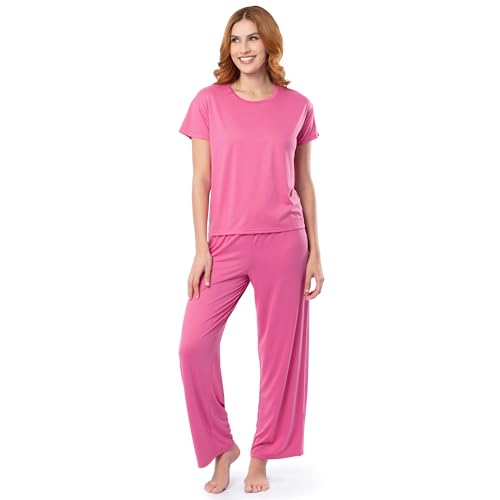Fruit of the Loom Women's Drop Shoulder Tee and Convertible Waist Sleep Set, Pi…