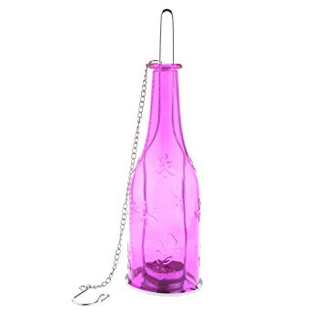 GOYAL Glass Hanging Tea-Light Holders Bottles, Size: 9 inch x 2.5 inch, Reusable Tea Light Holder/Comes with a Hanging Chain (Set of 2) - Yellow and Purple