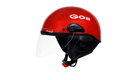 Goo Open Face Helmet (Medium 570MM, With Plain Visor) Scooty Helmet for Men and Women (Shine Red)