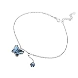T400 Jewelers Sterling Silver Swarovski Elements Crystal Butterfly Shape Anklet 8.7