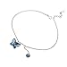 T400 925 Sterling Silver Anklet Blue Pink Butterfly Foot Chain Crystal Gift for Girls Women