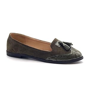 31dTRuHwE7L. SS300 Angkorly - Zapatillas Moda Mocasines Flexible BCBG Planos Mujer Pompom Efecto Piel de Serpiente pitón Tacón Ancho 1.5 CM 31dTRuHwE7L. SS300
