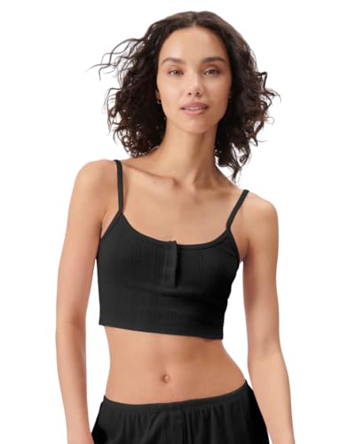 Florence By Mills Women's Cozy Crush Sweet Pointelle Cropped Tank Top, Black, X-Small at Amazon