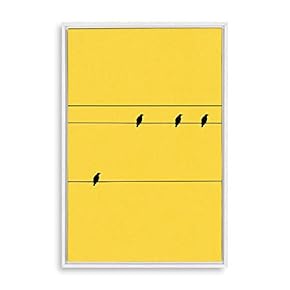 Framed Canvas Wall Art for Living Room, Bedroom Birds on Wire Illustration II Canvas Prints for Home Decoration Ready to Hang - 16x24 inches
