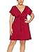 FUHUANDA Women's Plus Size Dresses Summer Sexy Deep V-Neck Short Sleeve Casual Swing Drawstring Waist Midi Dress (XXXL, Red)