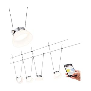 Paulmann 50016 kabelsysteem Iceled set Smart Home BLE 4x4W DC chroom mat kabelarmatuur kabellamp,8 x 16 x 35 cm,Chroom…