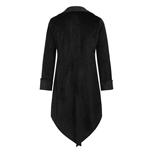 Hanican Fashion Mens Coat Swallowtail Stage Long Jacket Gothic Steampunk Lapel Uniform Outwear, Black, XL