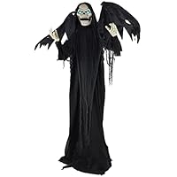 Haunted Hill Farm Life-Size Animatronic Reaper, Indoor/Outdoor Halloween Decoration, Flashing Blue Eyes, Poseable, Battery-Operated, HHWINGSKEL-1FLSA Haunted Hill Farm Life-Size Animatronic Reaper, Indoor/Outdoor Halloween Decoration, Flashing Blue Eyes, Poseable, Battery-Operated, HHWINGSKEL-1FLSA