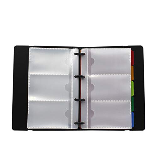 Eilova 4 Holes Binder Card Book Holder Name Card Organizer Storage Bag with 5 Colored Index Tabs(90 Card Slots, Hold up to 180 Sheet Cards)