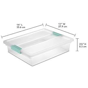 Image of Sterilite 19638606 Large Clip Box, Clear with Blue Aquarium Latches, 6-Pack