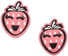 2 Pieces Pink Strawberry Iron On Patch Felt Fabric Applique Fruit Food Motif Children Decal 2.6 x 2.1 inches (6.5 x 5.5 cm)