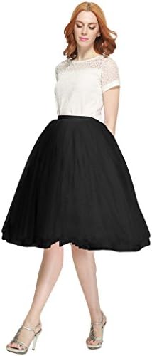 Nemobridal Women's 7 Layer Short Elastic Waistband Tutu Princess Tulle Midi Skirt L/XL Black
