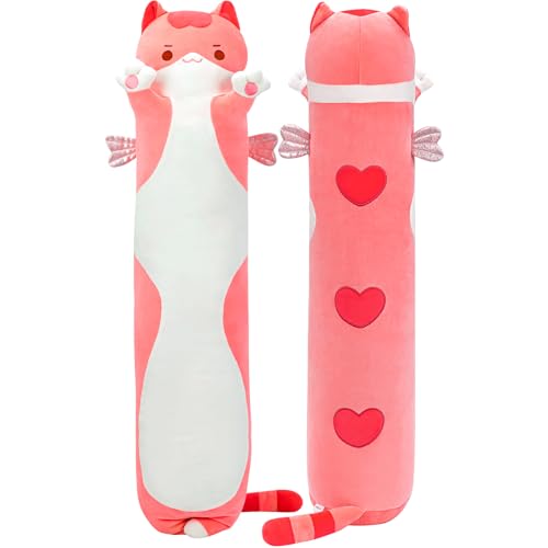 Mewaii 130CM Kuscheltier Kawaii Katzen Plüschkissen Stofftiere Lang Kätzchen Plüschtier Ausgestopftes Tier Spielzeug Kuschelkissen Geschenk Plüschkiss