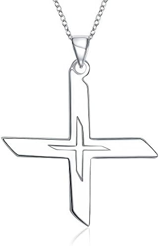 Sterling Silver Titanium Cross Pendant with Stainless Steel Chain Men Womens Necklace For 18 Birthday Day