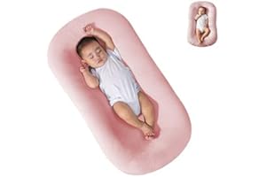 HEOLIEN Baby Lounger Nest Pillow Soft Organic Cotton Breathable Lounger, Newborn Lounger for 0-12Months, Baby Lounger for Newborn (Pink)