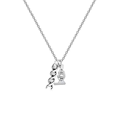CHOORO Microscope and DNA Double Helix Necklace Science Gift for Laboratory Technologist/Science Student (Microscope DNA Necklace)