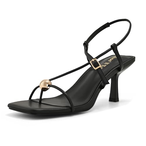 Shoe'N Tale Women's Kitten Heeled Sandals Flip Flop Square Open Toe Strappy Ankle Strap Dress Party Shoes(7.5,Black at Amazon