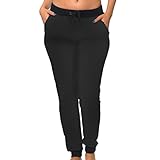[E387P-BK-S] Coco-Limon Womens Jogger, Long Fleece Sweatpant, Side Pockets, Black, Small