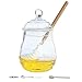 Itikky Honey Jar Pot High Borosilicate Glass and dipper wooden silicone Beehive Style 9.5 fl oz