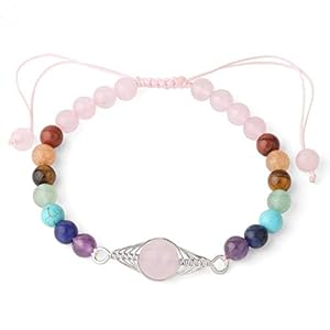 Dames Steen Armbanden,7 Chakra Natuursteen Kralen Rozenkwarts Steen Zonnestelsel Gevlochten Touw Bangle Elastische Gebed…