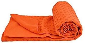 Yoga Towel, Pilates Camping Outdoor Towel, For Bikram, Hot Yoga, Fitness, Exercise. Anti-Slip, Ultra Absorbent, Machine Washable Microfiber, Plum Point Design, Carrying Mesh Bag, Orange