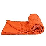 Mansov Yoga Towel, Pilates Camping Outdoor Towel, For Bikram, Hot Yoga, Fitness, Exercise. Anti-Slip, Ultra Absorbent, Machine Washable Microfiber, Plum Point Design, Carrying Mesh Bag, Orange