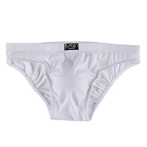 charmsamx Mens Sexy Lace Briefs Soft Breathable Bulge Pouch Underwear Micro Mesh Briefs Lightweight Silky Touch Underpants Pouch Brief No Fly Covered Waistband, White, XL