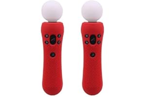 AOKADUTE Anti-Slip Silicone Cover Rubber Protective Skin Case Cover for PS4 VR Move PS Move Motion Controller 1Pair Red