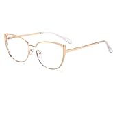 kachawoo Blue Light Blocking Glasses Retro Women Metal Frame Cat Eye Glasses (gold with clear)