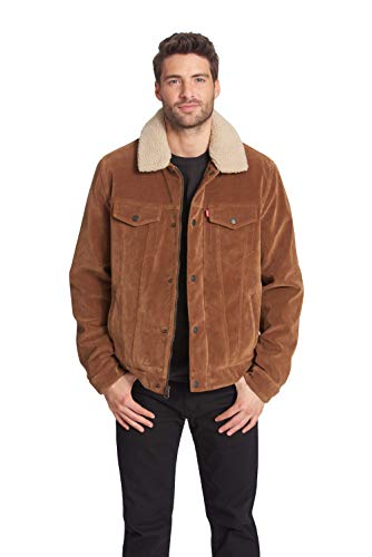 Levi's Men's Leather Sherpa Trucker Jacket, Cognac Faux Suede, X-Large