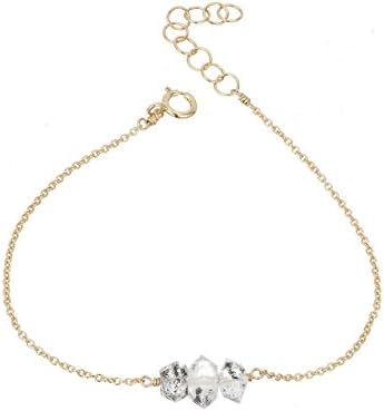 Herkimer diamond 3 stone elements gold filled adjustable chain bracelet