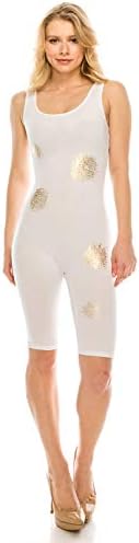 JJJ Women Catsuit Cotton Lycra Tank Bermuda Short Yoga Bodysuit Jumpsuit w/Hand Printing Art Works