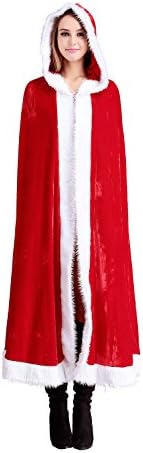 Mumentfienlis Womens Red Hooded Cloak Costume Mrs Santa Claus Costume Christmas Cape Size SML Red2