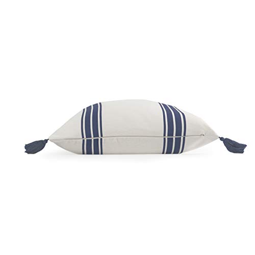 Hofdeco Coastal Decorative Throw Pillow Cover ONLY, for Couch, Sofa, or Bed, Navy Blue Striped Tassel, 20"x20"
