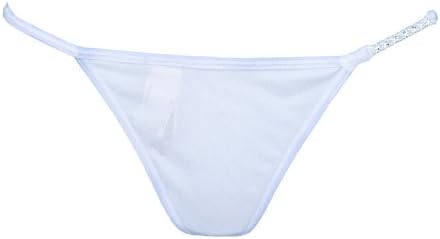 ea Lingerie Best Seller G-String with Crystals Low Rise Designer Fashion (M, WHITE)