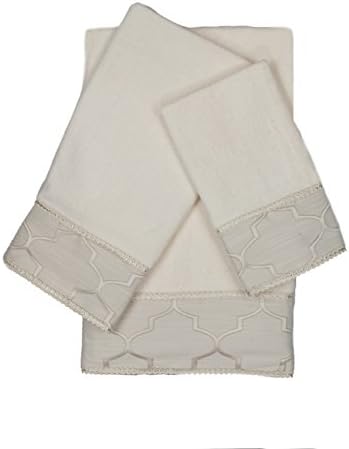 Austin Horn En Vogue Stanton Gimp 3 Piece Decorative Embellished Towel Set, Ecru