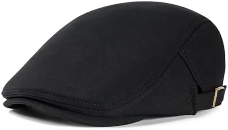 JANGOUL Men Ivy Cap Cotton Twill Newsboy Flat Hat (Black, 7 1/8