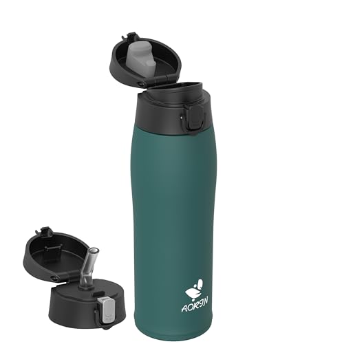 AORIN Trinkflasche Edelstahl 18/8, 750ml, Auslaufsicher Thermoskanne Isolierflasche Doppelwandig mit 2 Deckel, BPA-Frei Sportflasche, Trinkflaschen fü