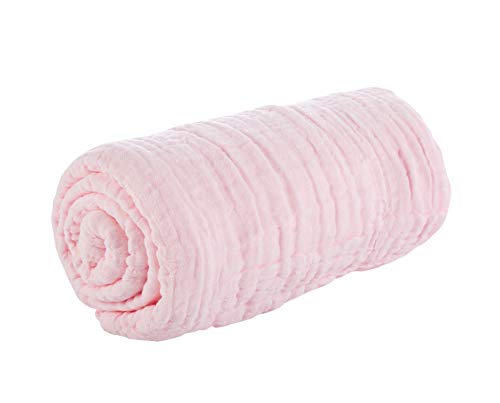 Baby Brielle 2-Piece Pink Essential Gift Set 6 Layer Thick Muslin Multifunctional Bath and Sleep Quilt 40" x 43" with Plush Toy Gift Set + Greeting Card for Newborns, for Infants and Toddlers Girl - Thumbnail 4