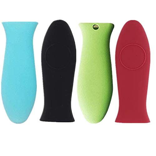 PPX 4 Pcs Silicone Hot Handle Holder,Colorful Kitchen Heat Resistant, Potholder for Cast Iron Skillets, Frying Pans & Griddles Milk Pot Sleeve Grip Handle Cover Red,Black,Blue,Green - Thumbnail 7