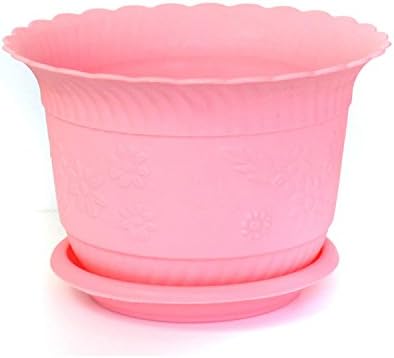 GIVESURPRISE GARDEN POTS Vegetable Flower Planter Resin Flower Pots with Saucers, 8" Top Diameter, Pink