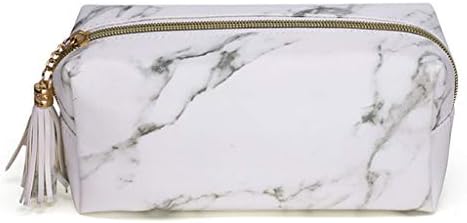 WHER Makeup Bag, Marble Zipper Tassel Purse Travel Cosmetic Bag Toiletry Pencil Case Stationery Organizer,Single Layer Storage Bag for Women
