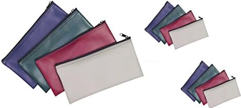 Cash Bag, Coin Bag, Company Security Bank Deposit / Utility Zipper Bag, Document Bag, 11 X 5.5 Inches, Grey, Navy, Green, Maroon. (FREE RETURN) (Pack of 12, Assorted Color - 3 of Each Color.)