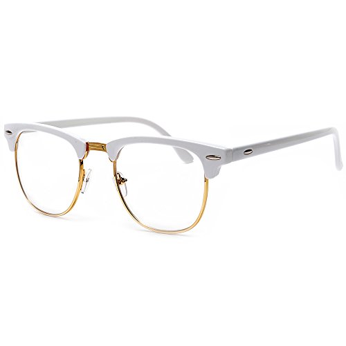 Sunglass SpotRetro Half Frame SimiRimless White Browline Gold Wire